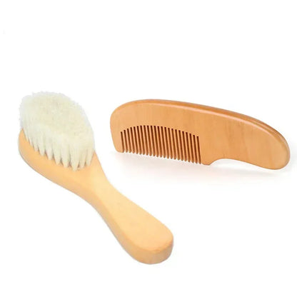 Brosse à cheveux en bois et laine naturelle pour bébé